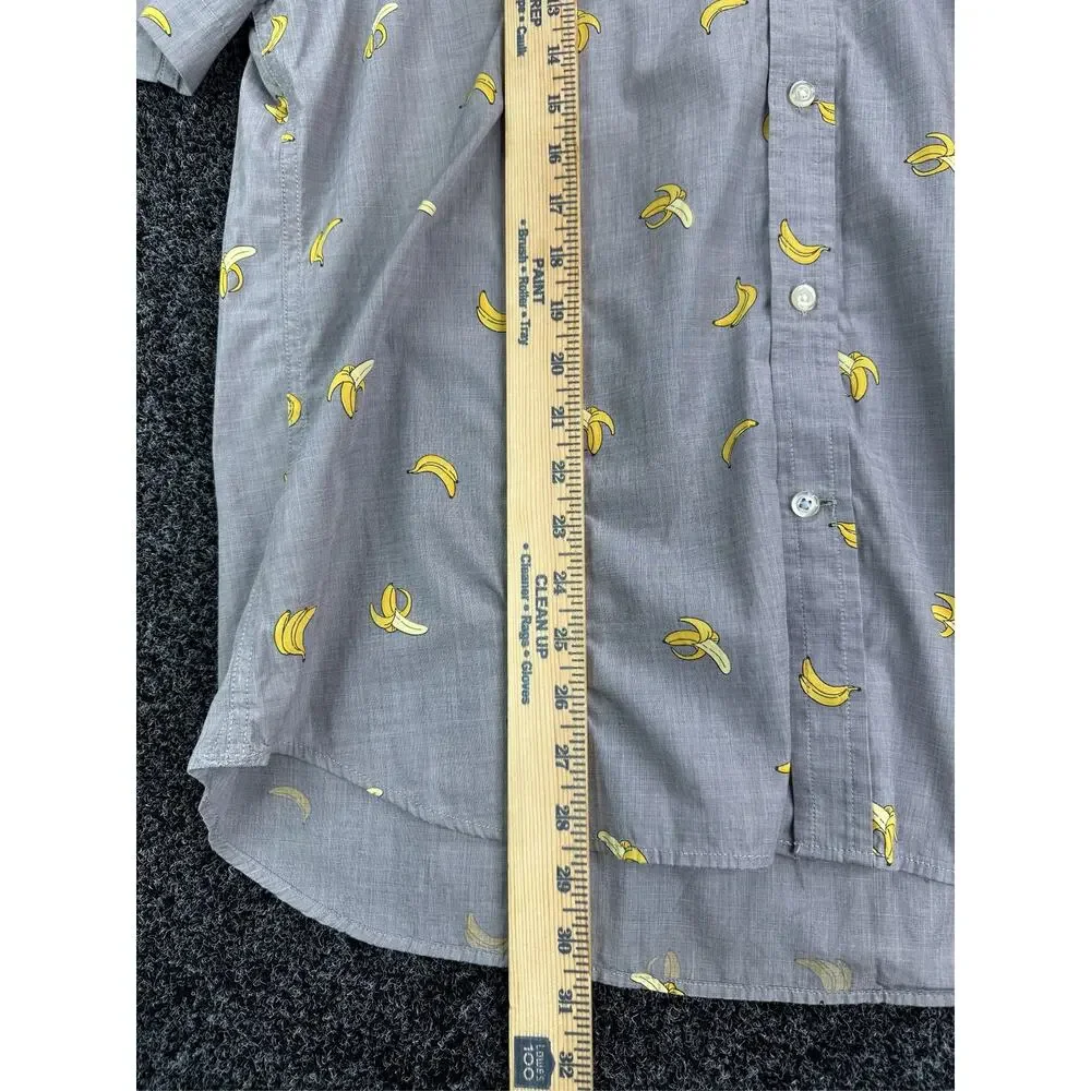 Banana Republic Mens XL Slim Fit Luxe Poplin Grey Banana Print Shirt